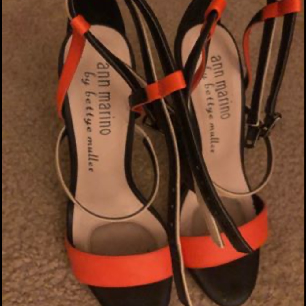 Orange black and nude heels